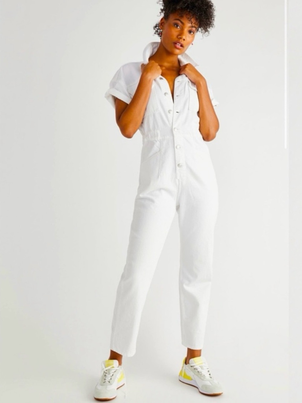 We the Free Women's White Button-Front Jumpsuit size Large # 1066